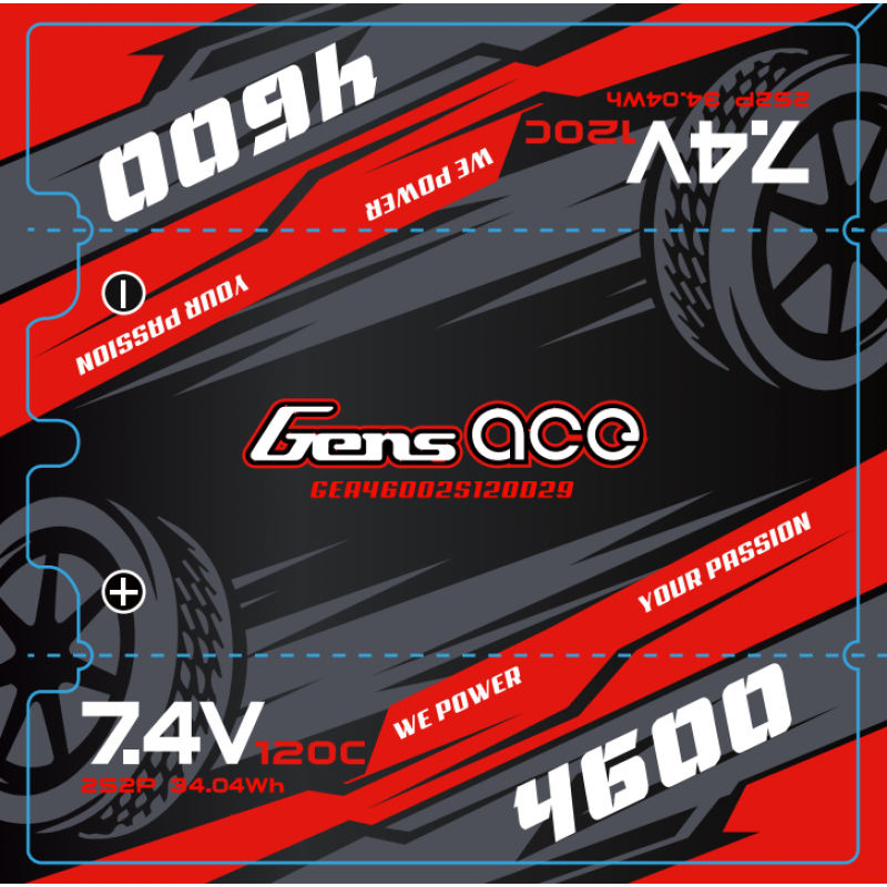 Gens Ace 4600mAh 7.4v 120C Shorty Lipo Battery with 4mm Bullet